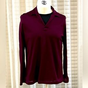 ETON Men's Burgundy Long Sleeve Polo Shirt- Size Large